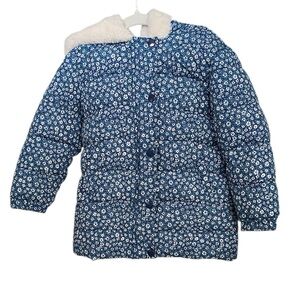 Mango Blue Floral Kids Puffer Jacket